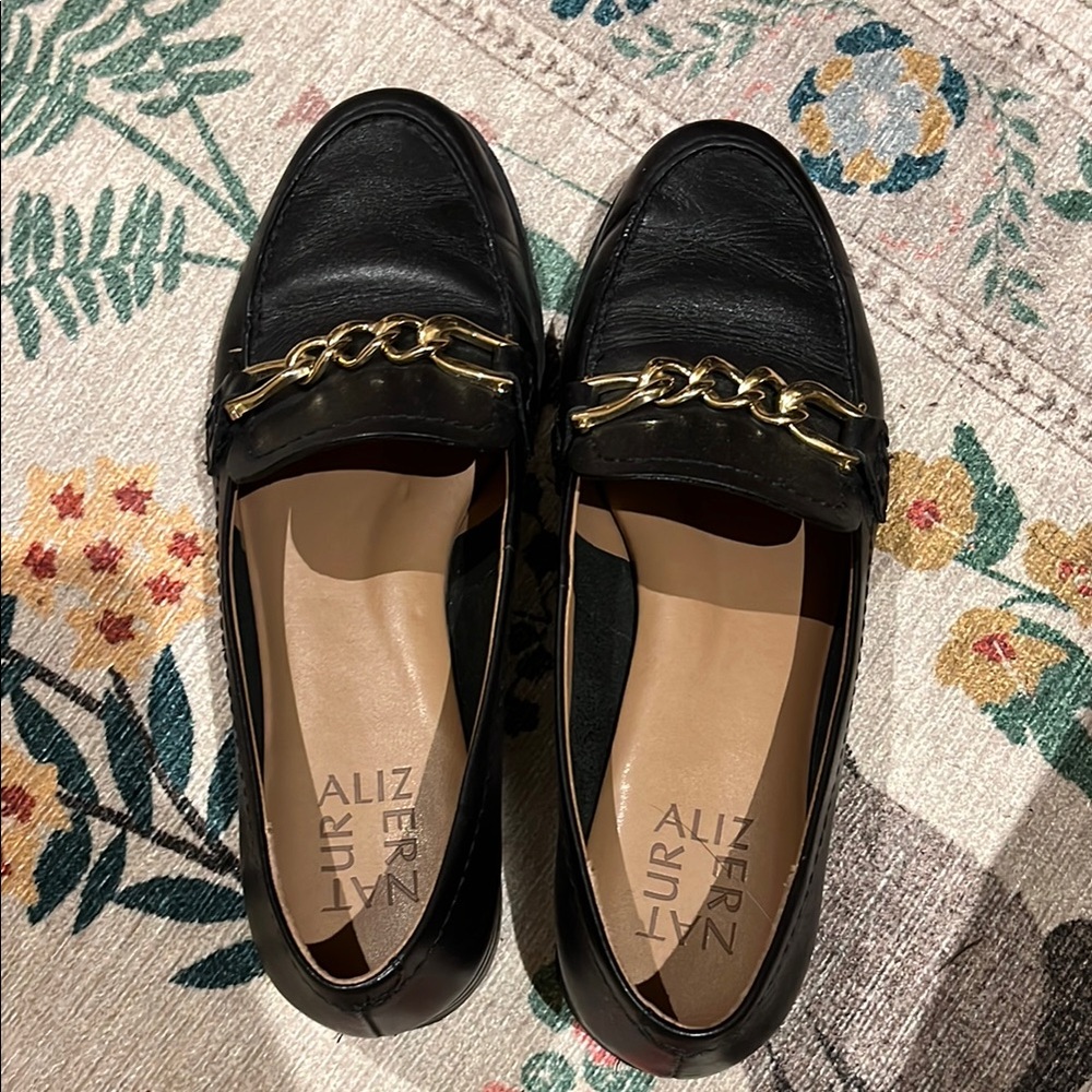 Naturalizer Black Flats with Gold Accent